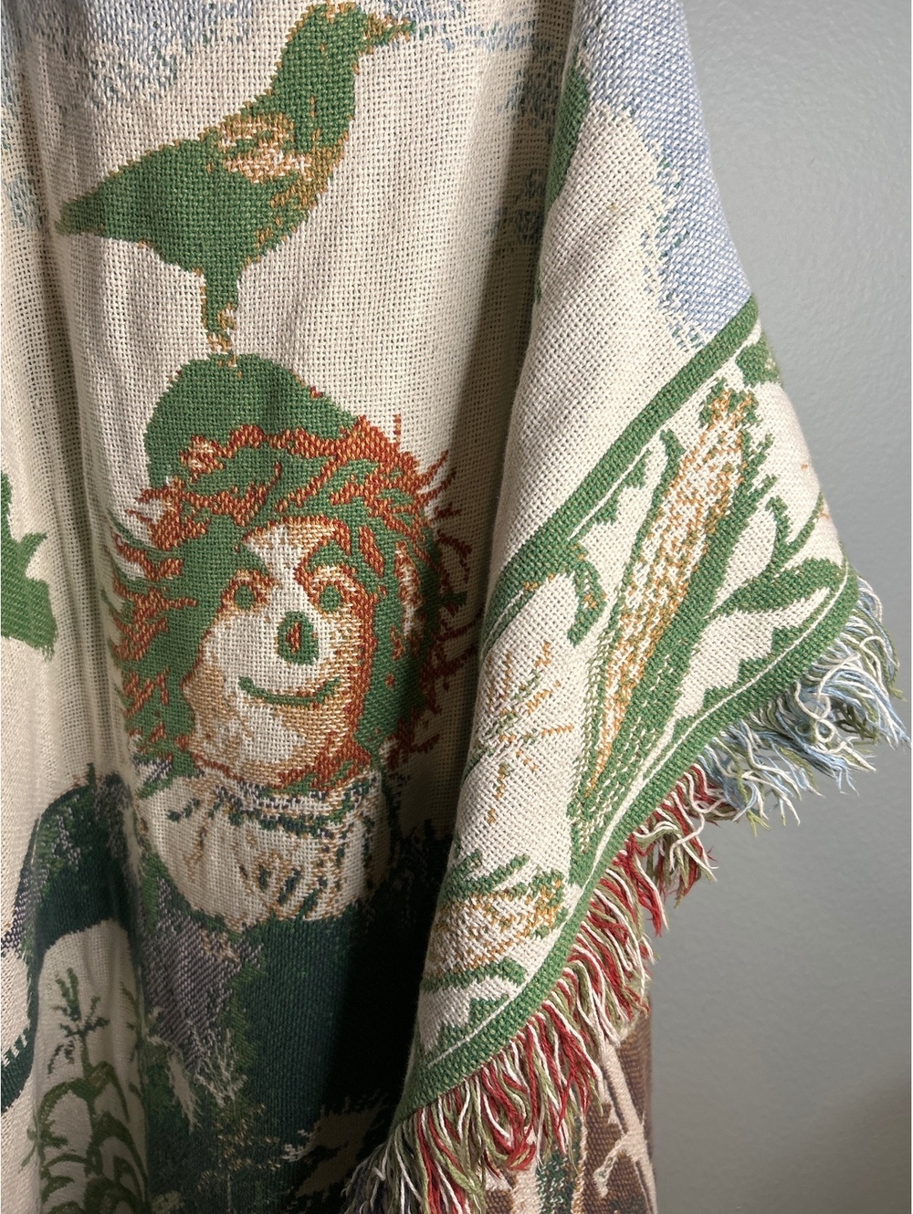 Vintage Scarecrow Themed Sofa Throw Blanket with Fringe